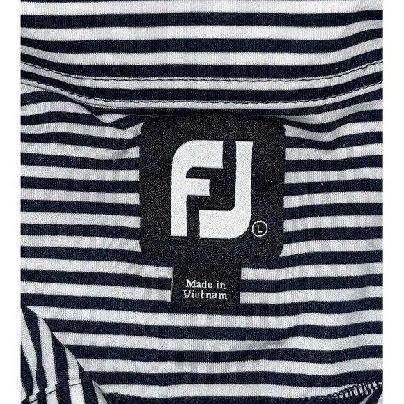 FJ Footjoy Mens Golf Polo Shirt Short Sleeve Blue & White Stripes Large - Picture 3 of 9